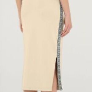 DKNY Women's Midi Logo Ribbed Jeans Skirt Cream Black L